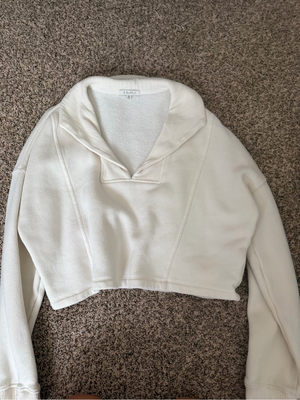 Z Supply Ivory Cropped Shawl Collar Pullover